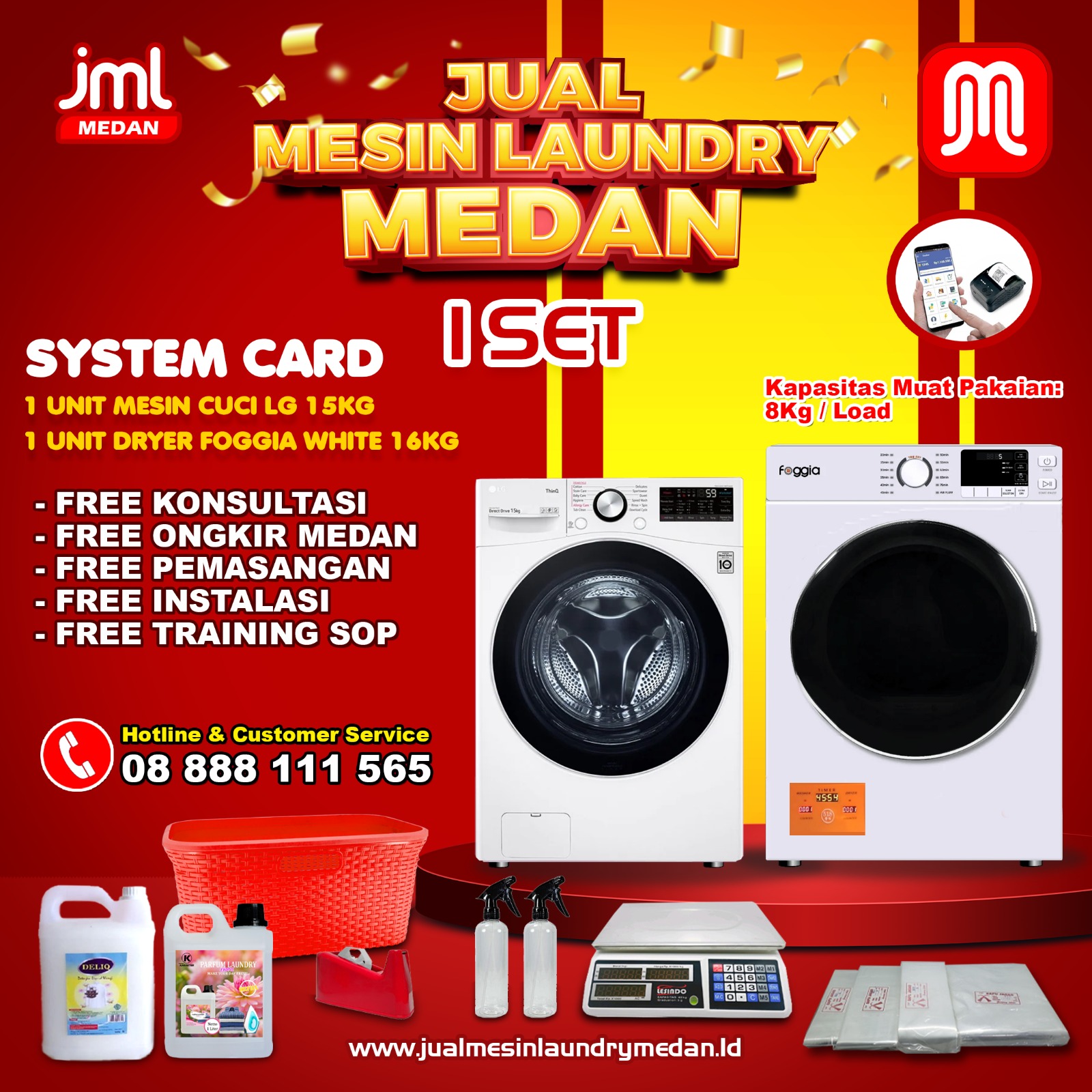 1 Set LG 15Kg + Foggia 16Kg Paket Usaha Laundry System Card