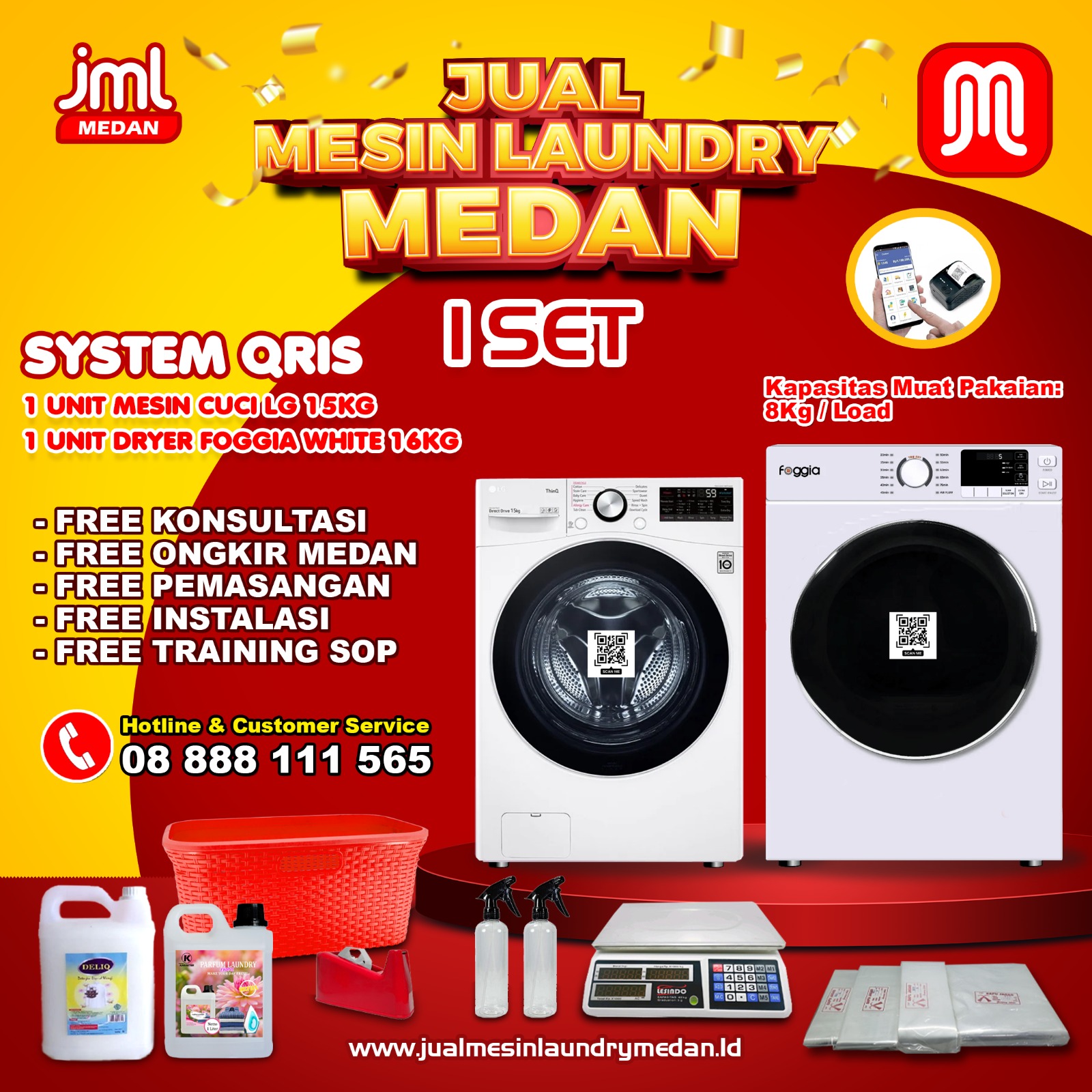 1 Set LG 15Kg + Foggia 16Kg Paket Usaha Laundry System Qris