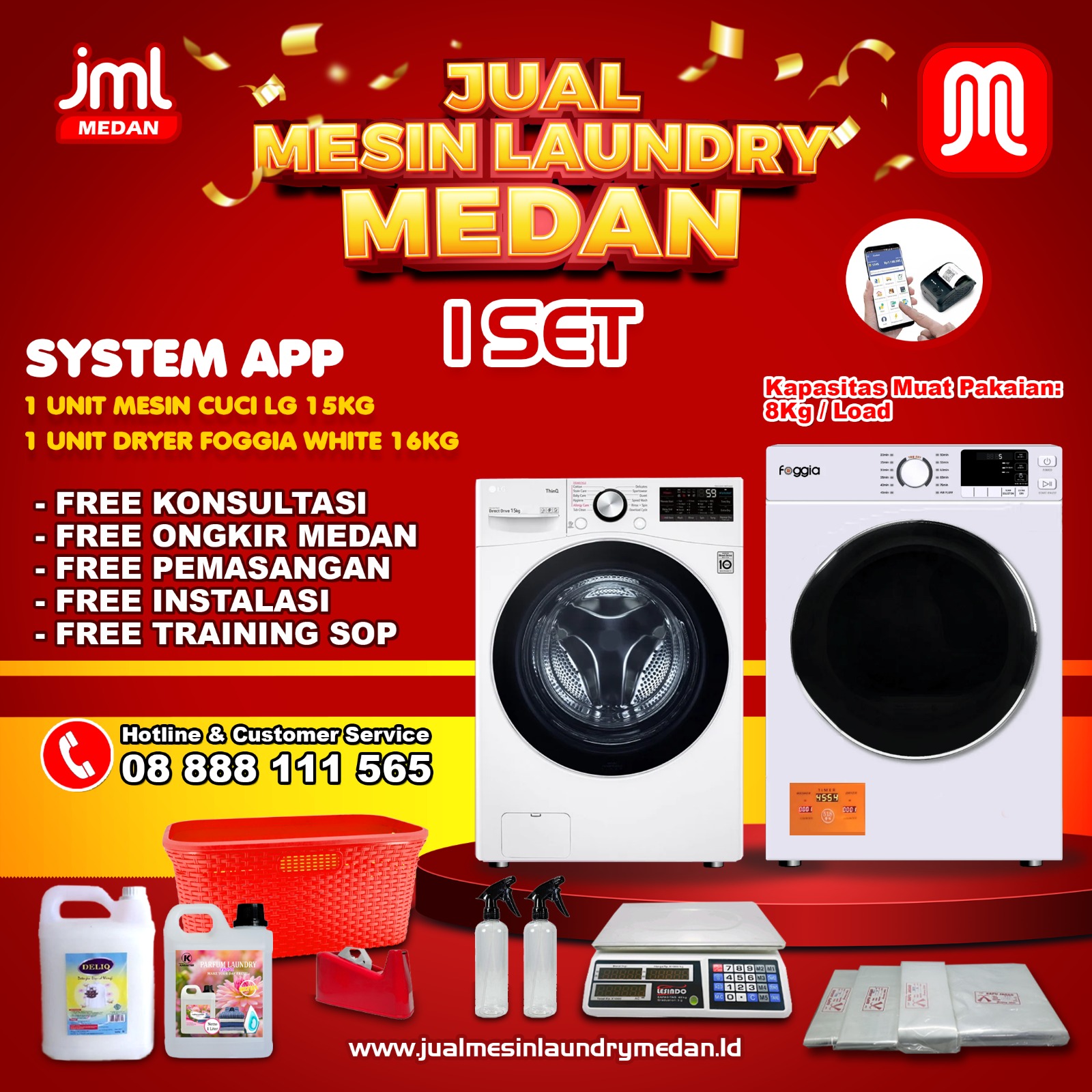 1 Set LG 15Kg + Foggia 16Kg Paket Usaha Laundry System App